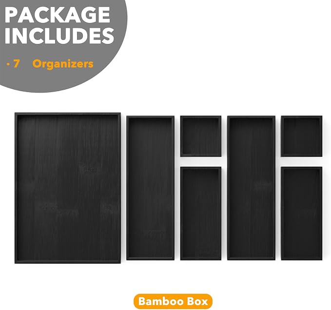 SpaceAid 7-Piece Bamboo Drawer Organizer Storage Boxes Set, Wood Tray Junk - Image 6