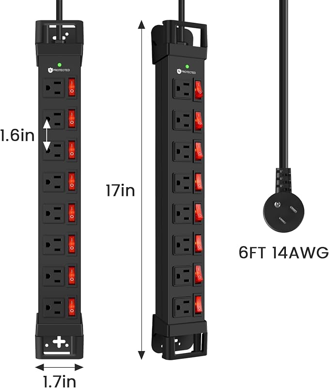 Heavy Duty Power Strip with Individual Switches, 8 Outlets 14 Gauge Industrial - Image 7