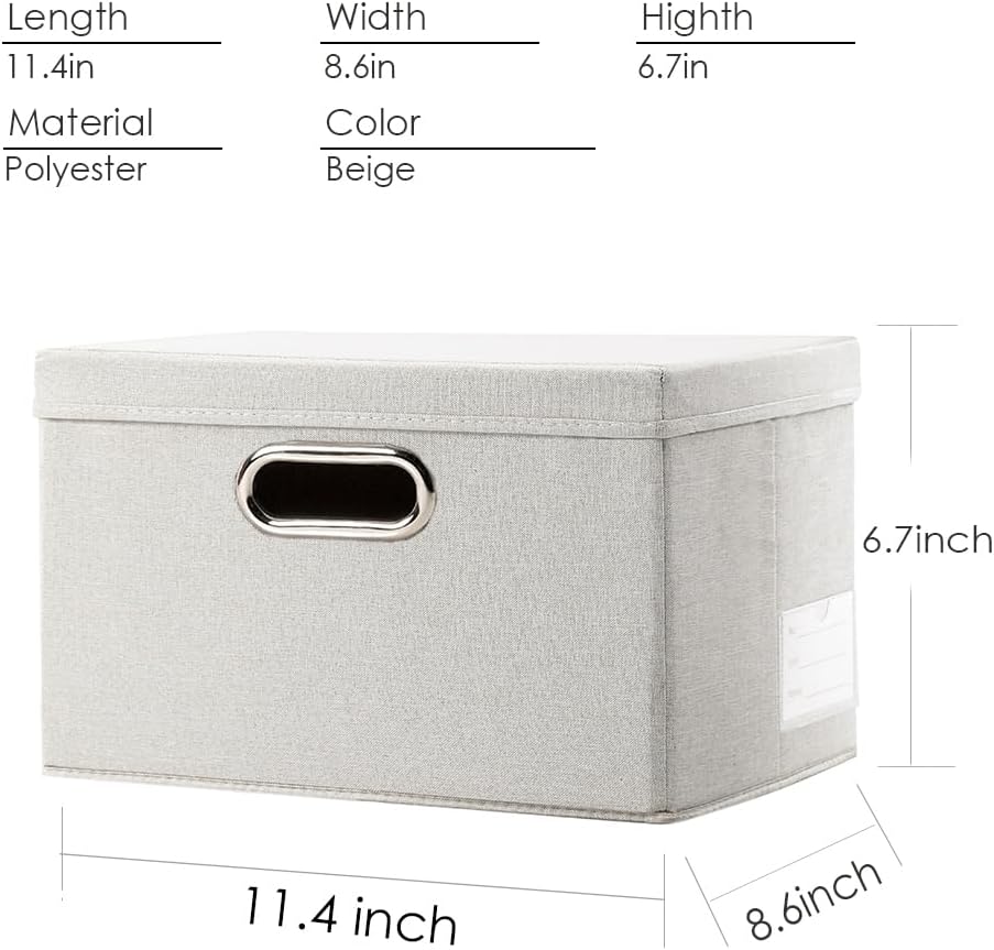 Storage Bins with Lids [3-Pack] Linen Fabric Foldable Storage Boxes