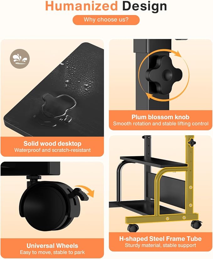Portable Rolling Desk on Wheels Adjustable Height Desks - Image 5