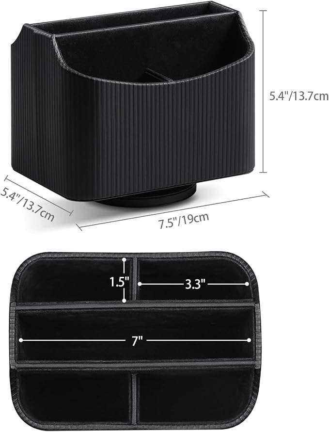 PU Leather Remote Control Holder, 360 Degree Rotating Desk Organizer Storage - Image 4