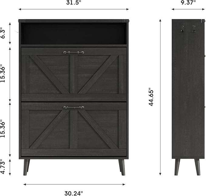 Shoe Cabinet with 2 Flip Drawers & Open Storage, Farmhouse Shoe Storage Cabinet - Image 2