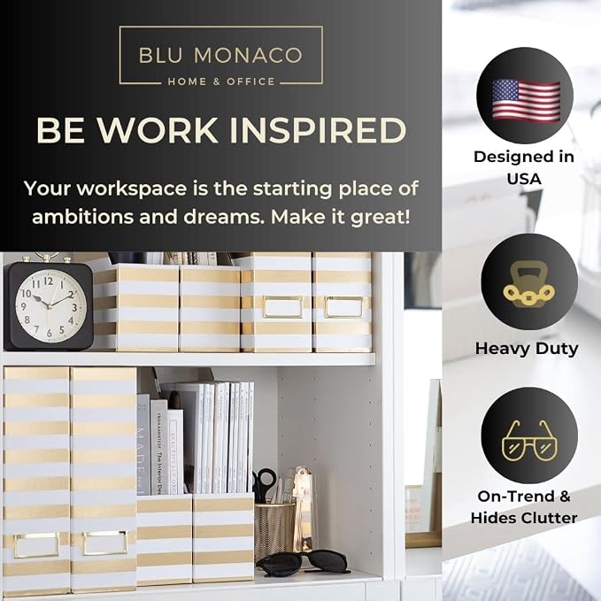 BLU MONACO Set of 4 Gold & White Striped Magazine File Boxes | Foldable - Image 2