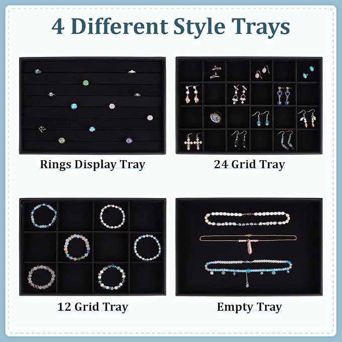PH PandaHall Black Jewelry Tray 4 Pack Jewelry Organizer Tray Rectangle Display - Image 3