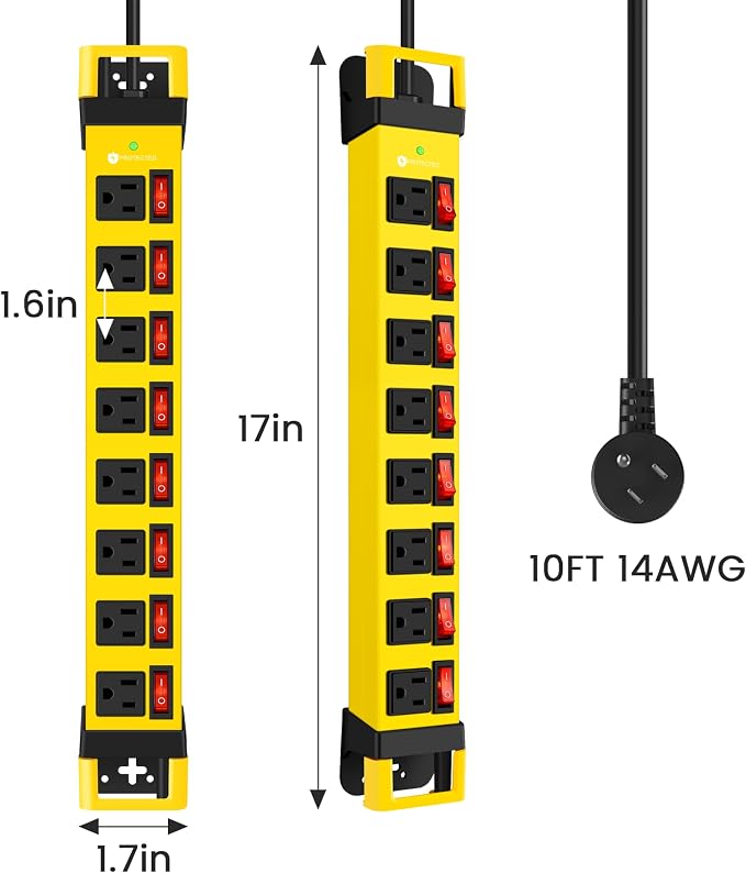 Heavy Duty Power Strip with Individual Switches, 8 Outlets 14 Gauge Industrial - Image 8