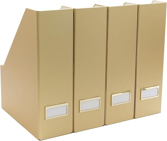 BLU MONACO Gold Magazine File Holder Set of 4 – Stylish Desk Organizer by Blu_Monaco