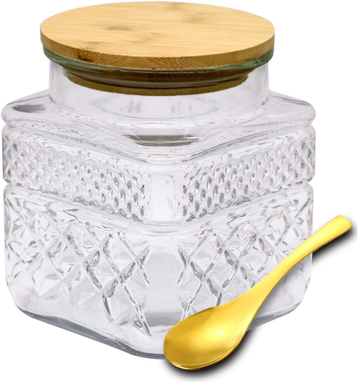 Viovian 38 oz Square Glass Storage Jars with Airtight Lids and Spoon