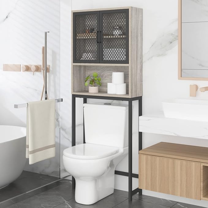 Launica Bathroom Space Saver, Over The Toilet Storage Cabinet, Metal and Wood by LAUNICA