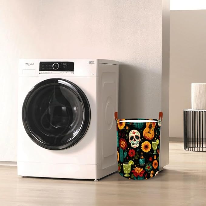 Laundry Baskets 15.7x19.7 Inch Day of the Dead Skull Guitar Cocktail Design - Image 7