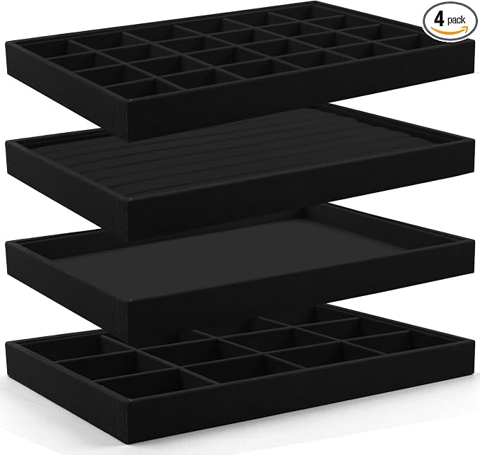 Lainrrew Jewelry Tray, 4 Pack Jewelry Organizer Velvet Jewelry Tray Stackable by Unknown
