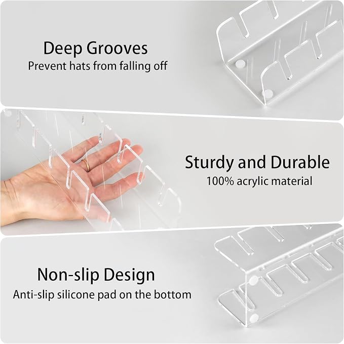 Hat Organizer for Baseball Caps, 2 Pack No Install Clear Acrylic Hat Rack - Image 8