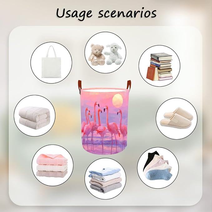 Laundry Baskets 15.7x19.7 Inch Large Pink Flamingo Sunset Beach Design - Image 4