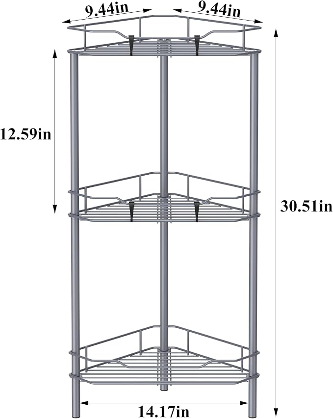 3 Tier Floor Standing Corner Shower Caddy Organizer Shelf - Image 6