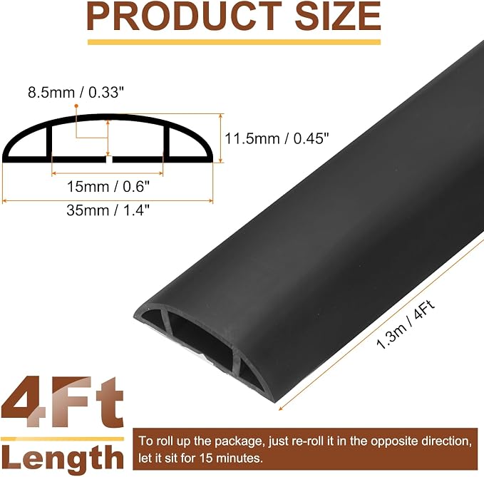 HARFINGTON 4ft Cord Cover Floor W0.6 x H0.33 Inner Channel PVC Hide Extension - Image 2