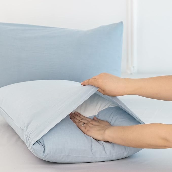 MooMee Bedding Pillowcases Pack of 2 100% Washed Cotton Linen Like Textured - Image 4