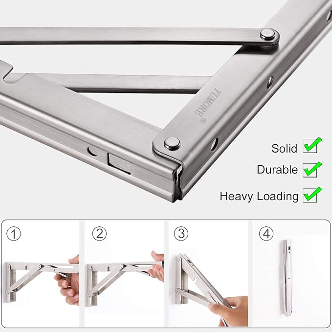 YUMORE Folding Shelf Brackets 16 Inch, Max Load: 330lb Heavy Duty Stainless - Image 2