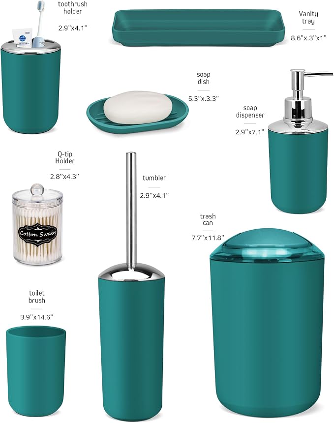 IMAVO Bathroom Accessories Set, Peacock Green Bathroom Set, 9 Pieces Bathroom - Image 4