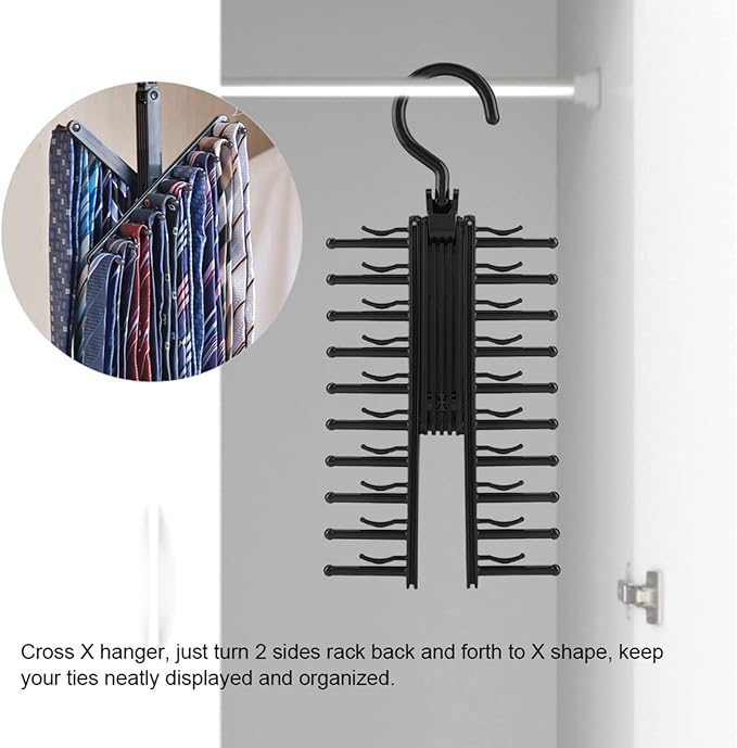 TOPINCN Adjustable Cross X Tie Rack Belt Scarves Hook Hanger Holder Organizer - Image 3