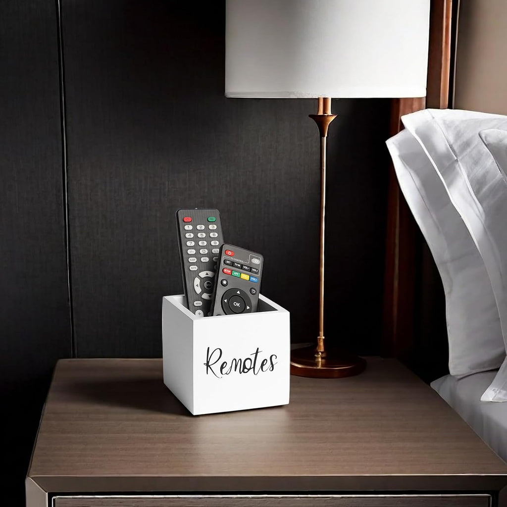 LBEMEY Wood Remote Control Holder, TV Remote Control Organizer for