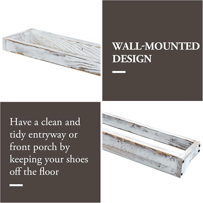 MyGift 30 Inch Shabby White Washed Solid Wood Wall Mounted Shoe Hanger Storage - Image 4