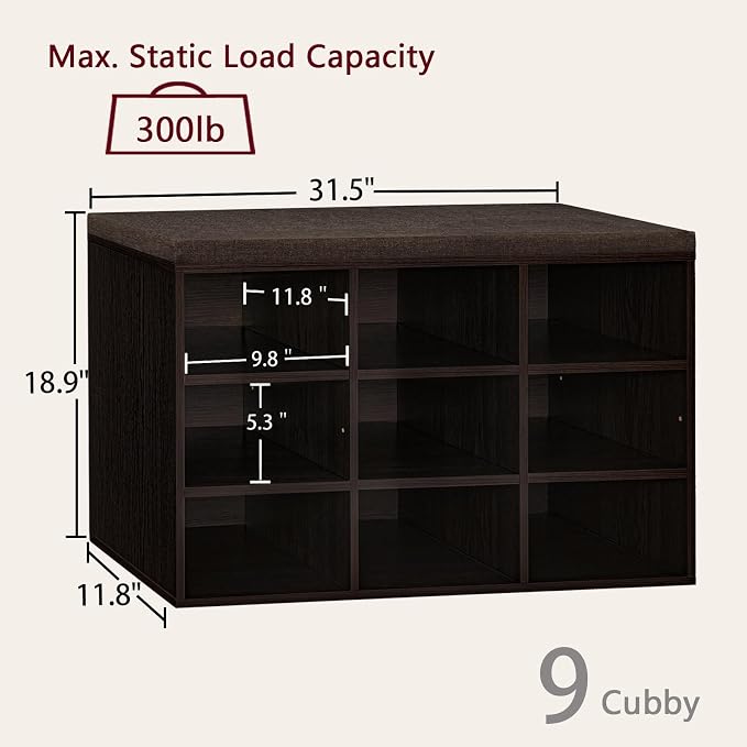 DINZI LVJ Shoe Bench, 9 Cubbies Shoe Organizer - Image 3