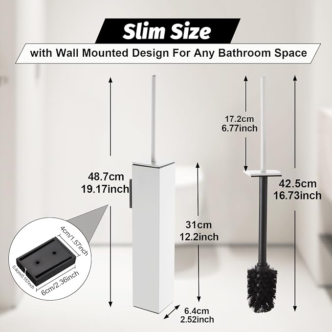 BGL Toilet Brush and Holder Set White Wall Mounted - Image 2
