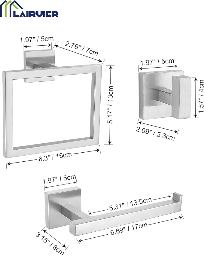 Brushed Nickel Bathroom Hardware Set 4 Pieces, Toilet Paper Holder Set SUS304 - Image 6