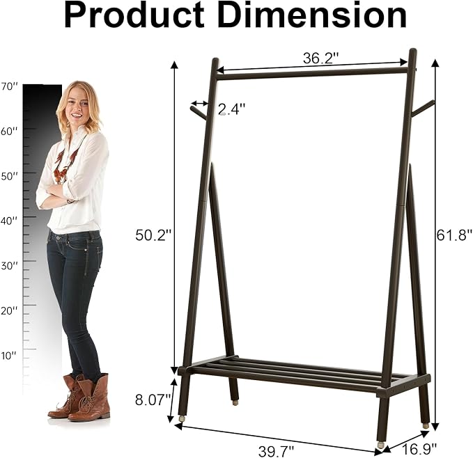 Solid Wood Clothing Rack, Rolling Clothes Rack - Image 6