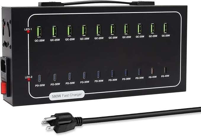 580W USB Charging Station, 20 Port USB C Charger Block, Fast Charging Station by Unknown