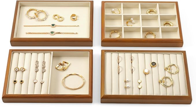 Oirlv Solid Wood Multifunctional Ring Earrings Studs Bangle Jewelry Organizer - Image 5