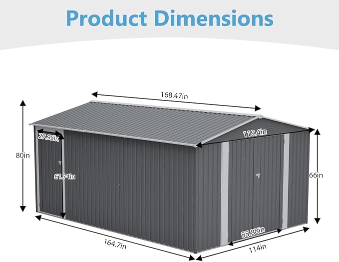 14x10 FT Outdoor Metal Storage Shed - Image 5