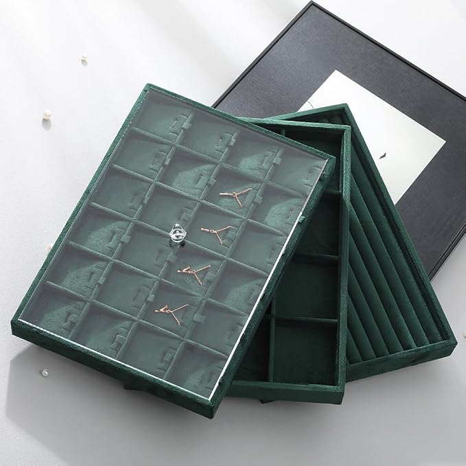 Velvet Stackable Jewelry Display Tray, 12 Grid Watch Bangle Bracelet Storage - Image 9