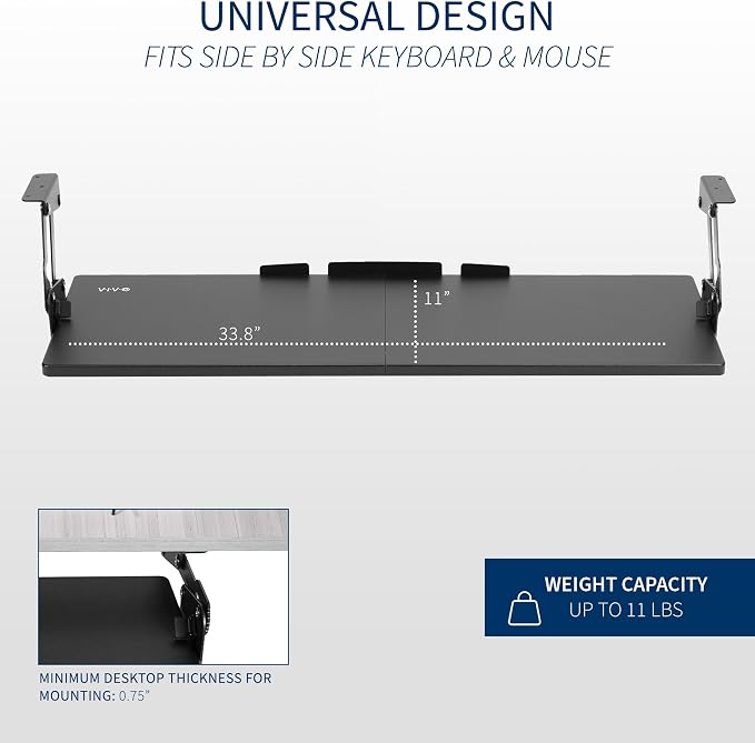 VIVO Large Under Desk 34 x 11 inch Computer Keyboard and Mouse Tray - Image 3