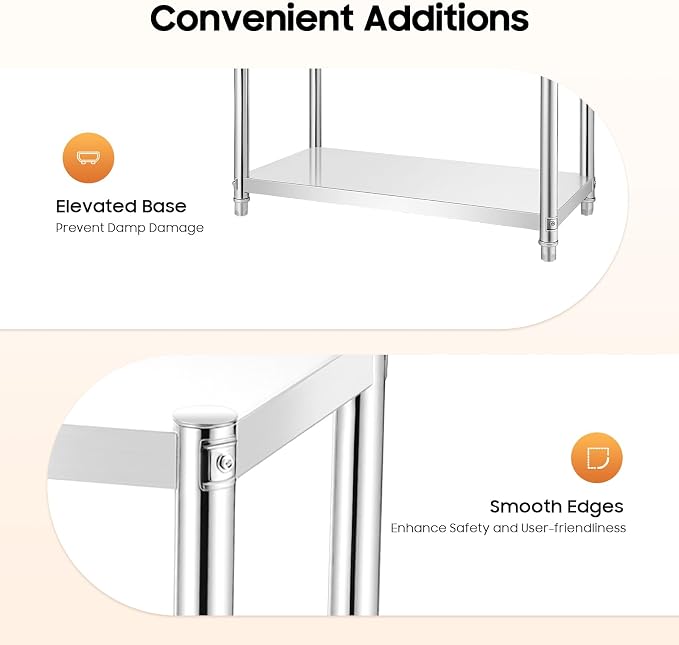 Metal Work Table, 3 Tier Kitchen Storage Rack, Stainless Steel Shelving Unit - Image 6