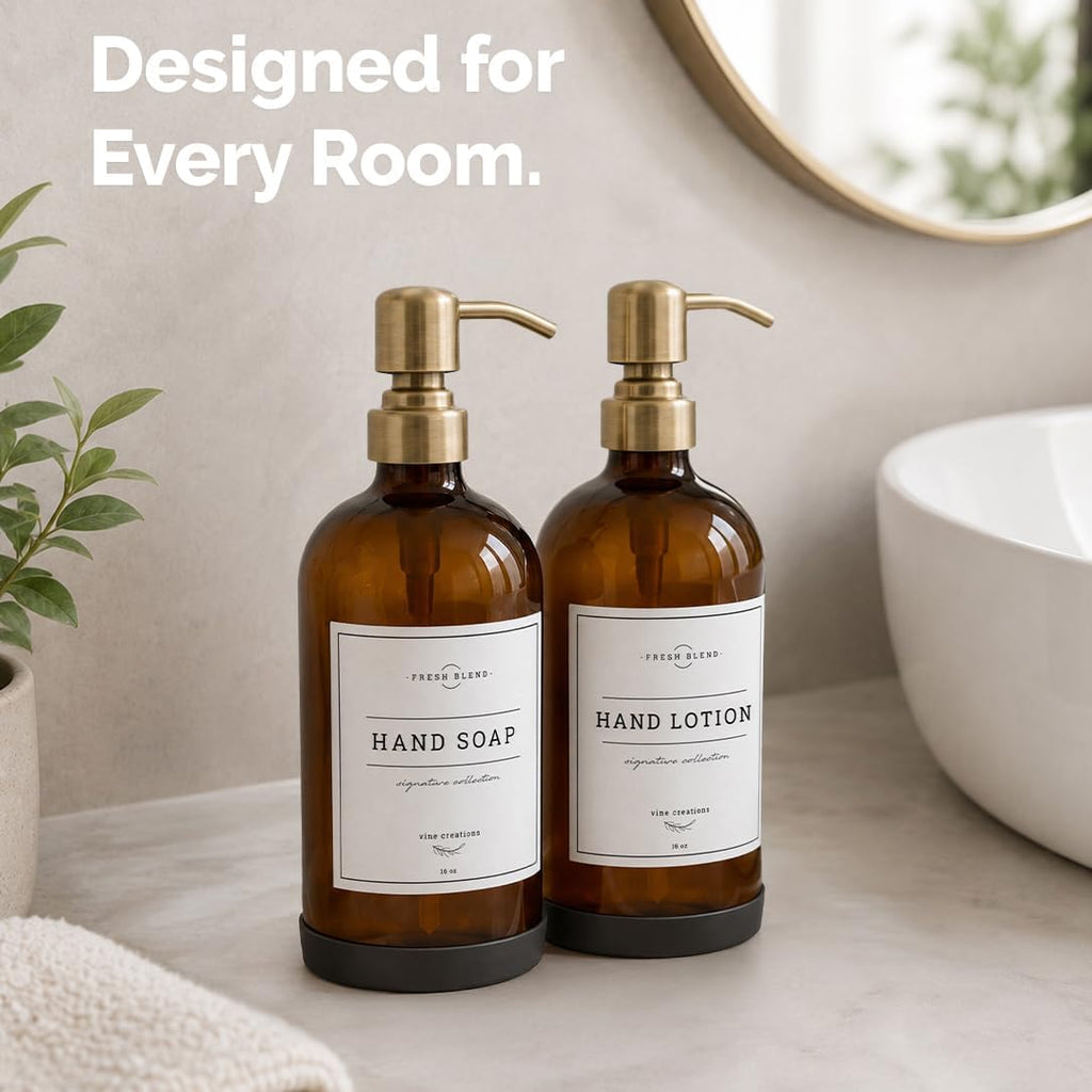 Vine Creations Amber Glass Soap Dispenser, 2 Pack Kitchen Soap