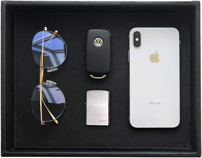 Vixdonos Valet Tray Nightstand Organizer Leather Catchall Tray by Vixdonos