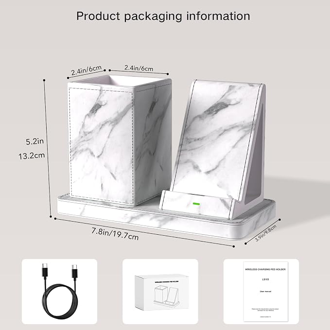 Multi-Functional Pencil Holder for Desk, marble Vegan Leather Organizers - Image 6