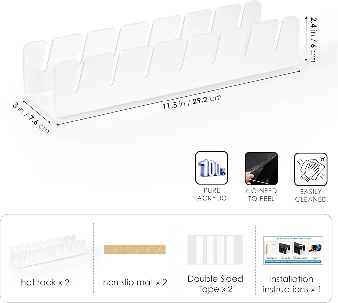 HAYVAN Hat Organizer for Baseball Caps 2024 New 2 PCS, No Install Acrylic Hat - Image 4