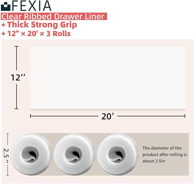 FEXIA 3 Rolls Shelf Liners for Kitchen Cabinets Non-Slip Drawer Liner 12 Inches - Image 2