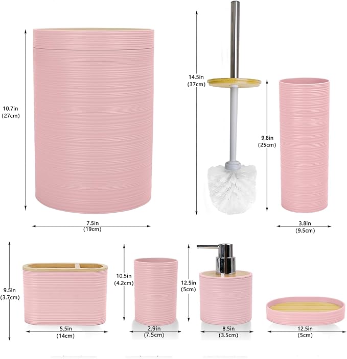 CERBIOR Bathroom Accessories Set 6 Piece Bamboo Bath Ensemble Includes Soap - Image 2