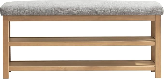 Shoe Rack Bench with Cushion, 2 Tier Solid Wood Storage Bench, Mid-Century - Image 9