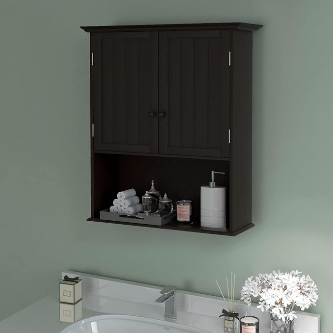Tangkula Wall Mount Bathroom Cabinet Wooden Medicine Cabinet Storage Organizer - Image 2