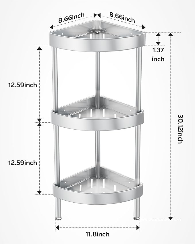 Nieifi Corner Shower Caddy Stand-3 Tier Rustproof Anodized Aluminum Standing - Image 2