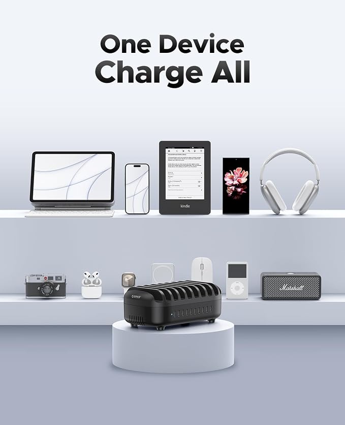 ORICO 120W Charging Station for Multiple Devices, 10-Ports USB Charging Docking - Image 4