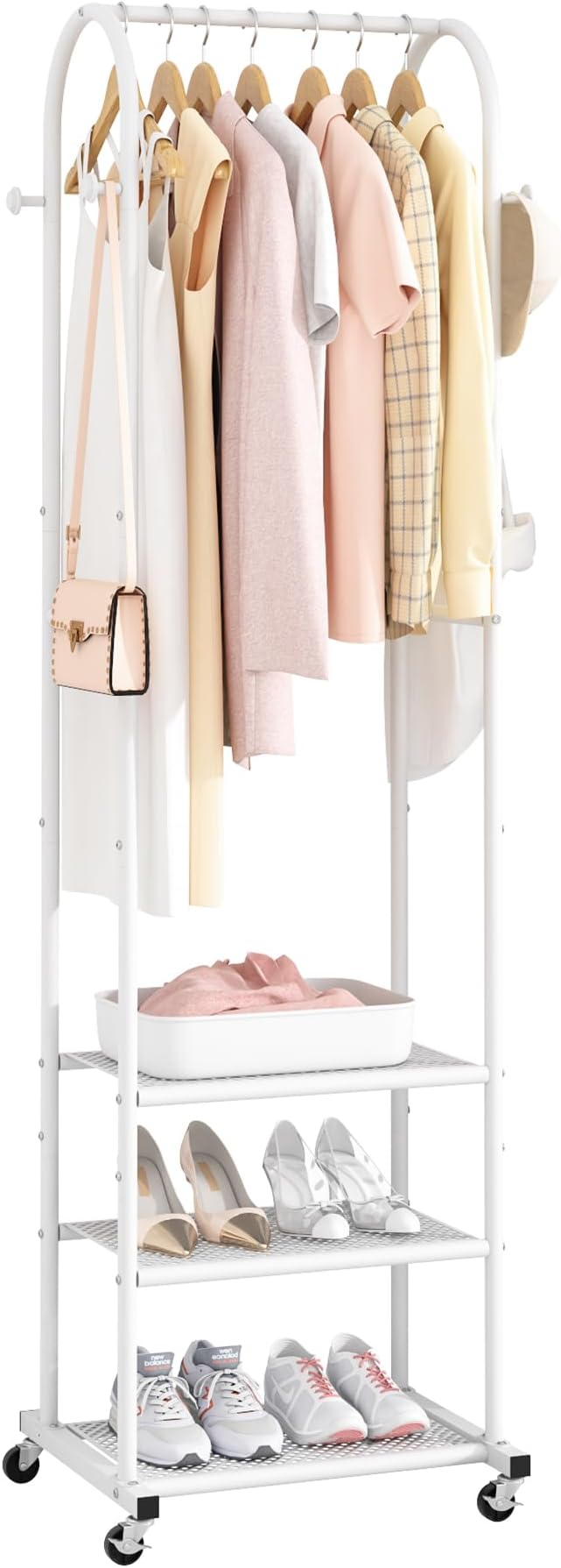 Heavy Duty Clothing Rack with Wheels, Modern Garment Rack with 3 Metal Shelves by Unknown