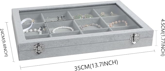 Wudygirl 12 Grid Jewelry Organizer Velvet Jewelry Tray - Image 6