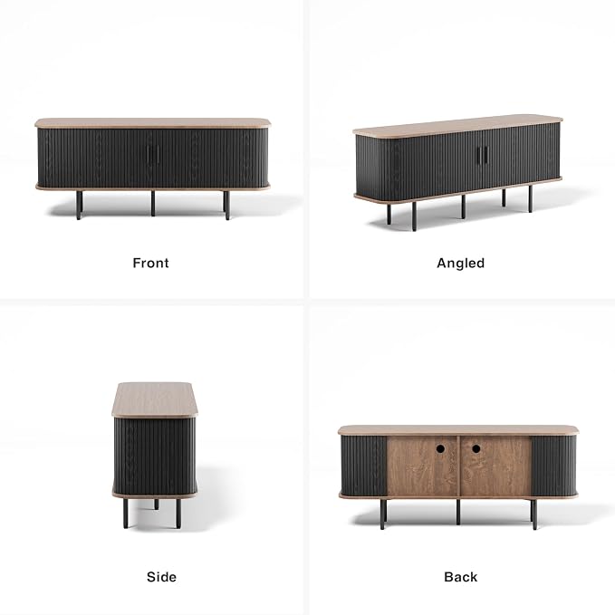 55''W Black Cabinet with Storage, Media Console, Tambour TV Stand, Television - Image 8