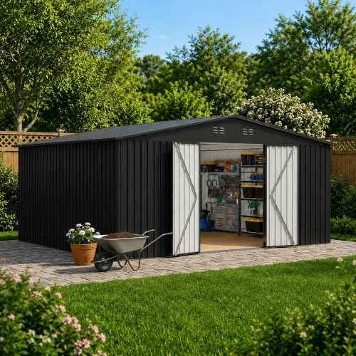 MNLR 12x14 FT Outdoor Storage Shed, Large Metal Garden Shed