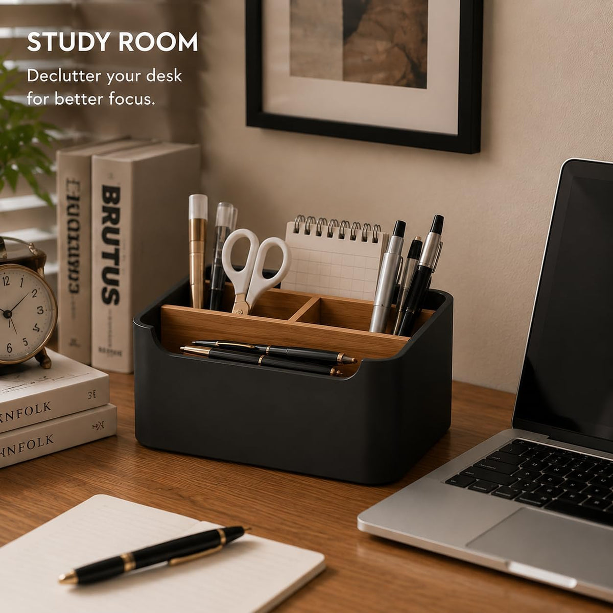 Remote Control Holder, Desk Organizer with Removable Dividers,Black
