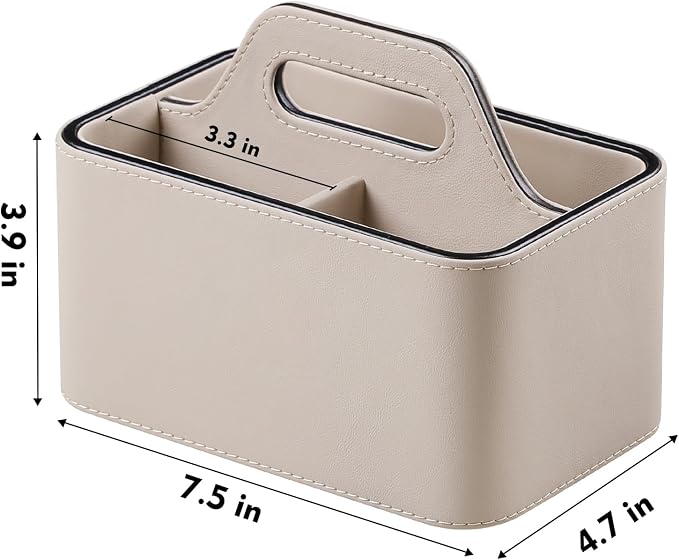 Caddy Organizer with Handle, PU Leather Remote Control Holder Desk Caddy - Image 7